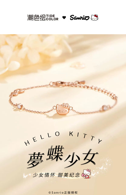 Hello Kitty Bow Zircon 18K Gold Plated Titanium Steel Bracelet