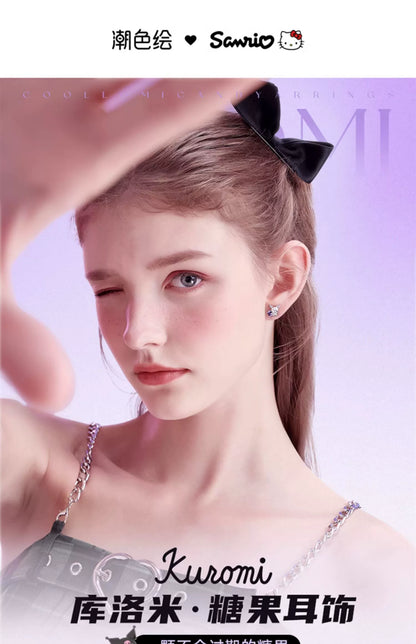 Kuromi Purple Candy Asymmetrical 925 Sterling Silver Earrings