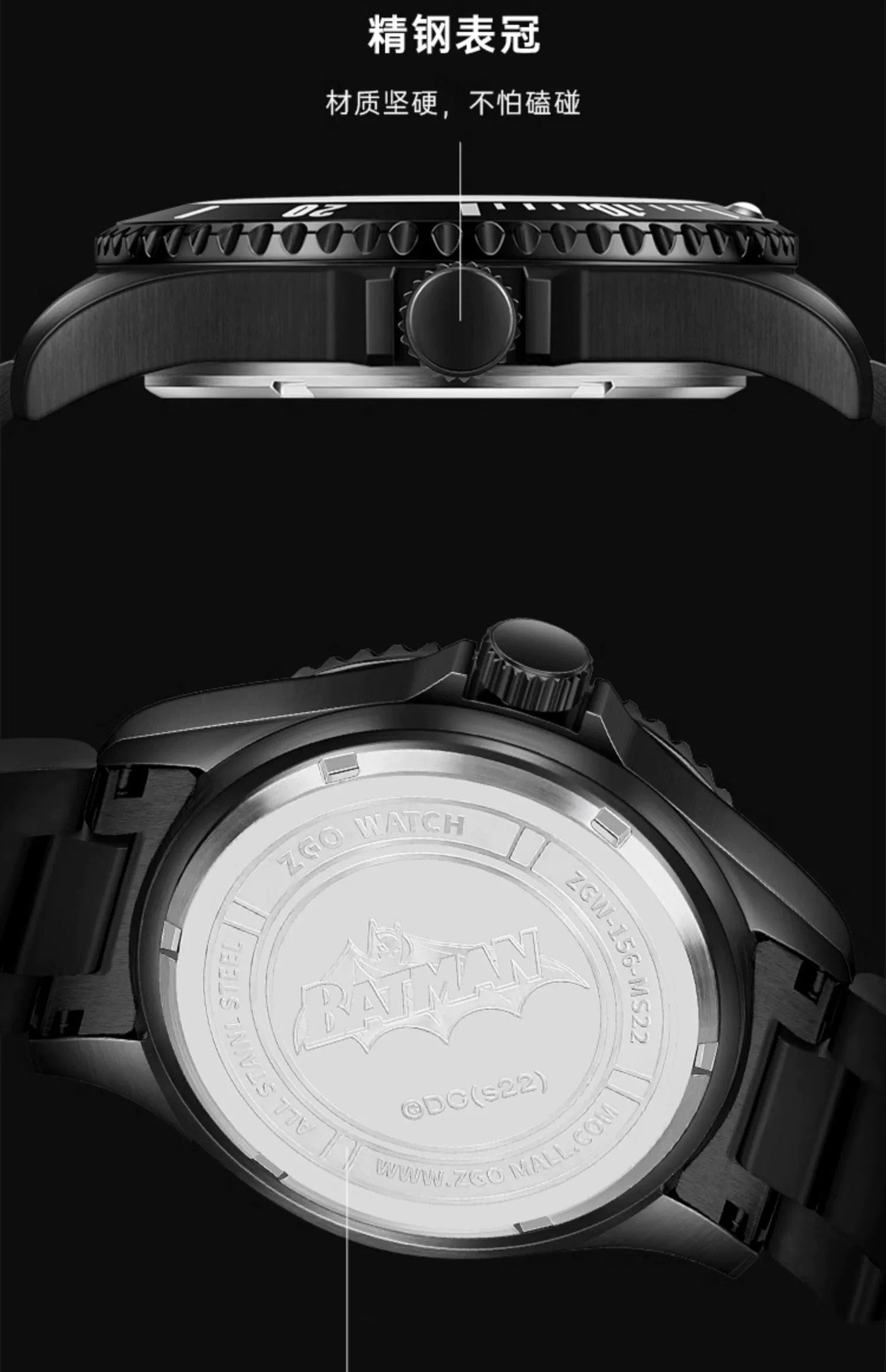 Batman Stainless Steel Quartz Sports Watch 50M Waterproof Glow in the Dark