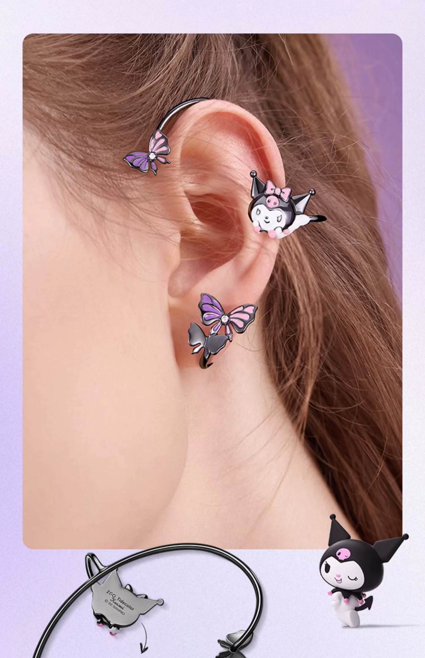 Kuromi Butterfly Ear Hooks Copper Earrings