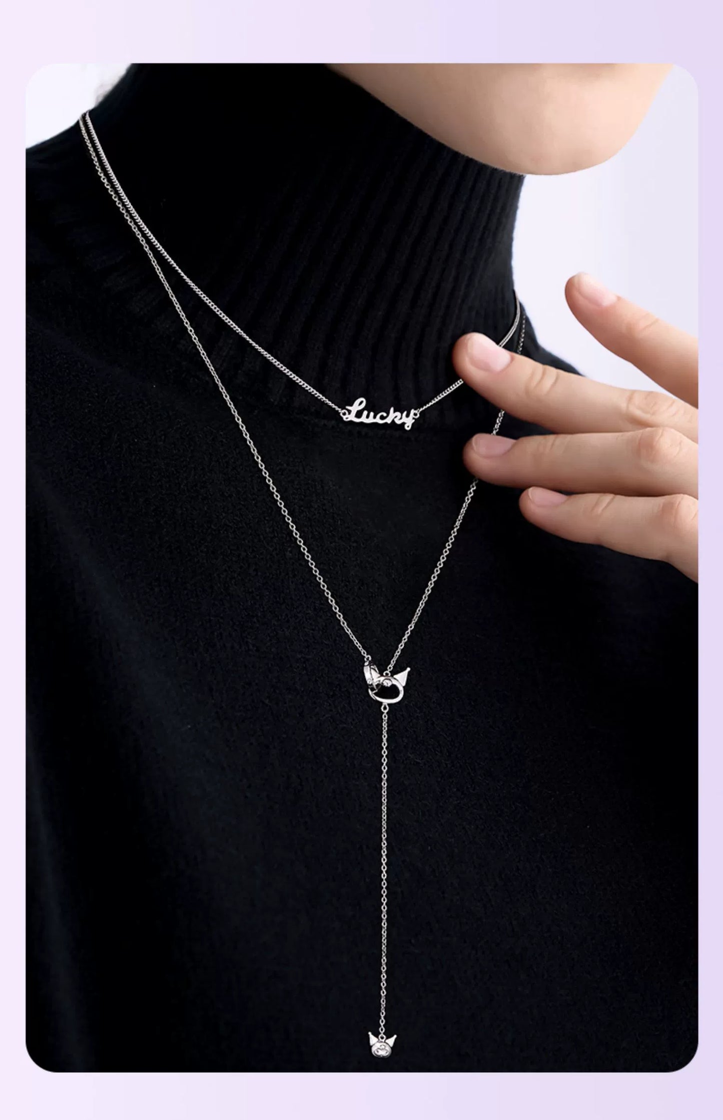 Lucky Kuromi Double Chain 925 Sterling Silver Necklace