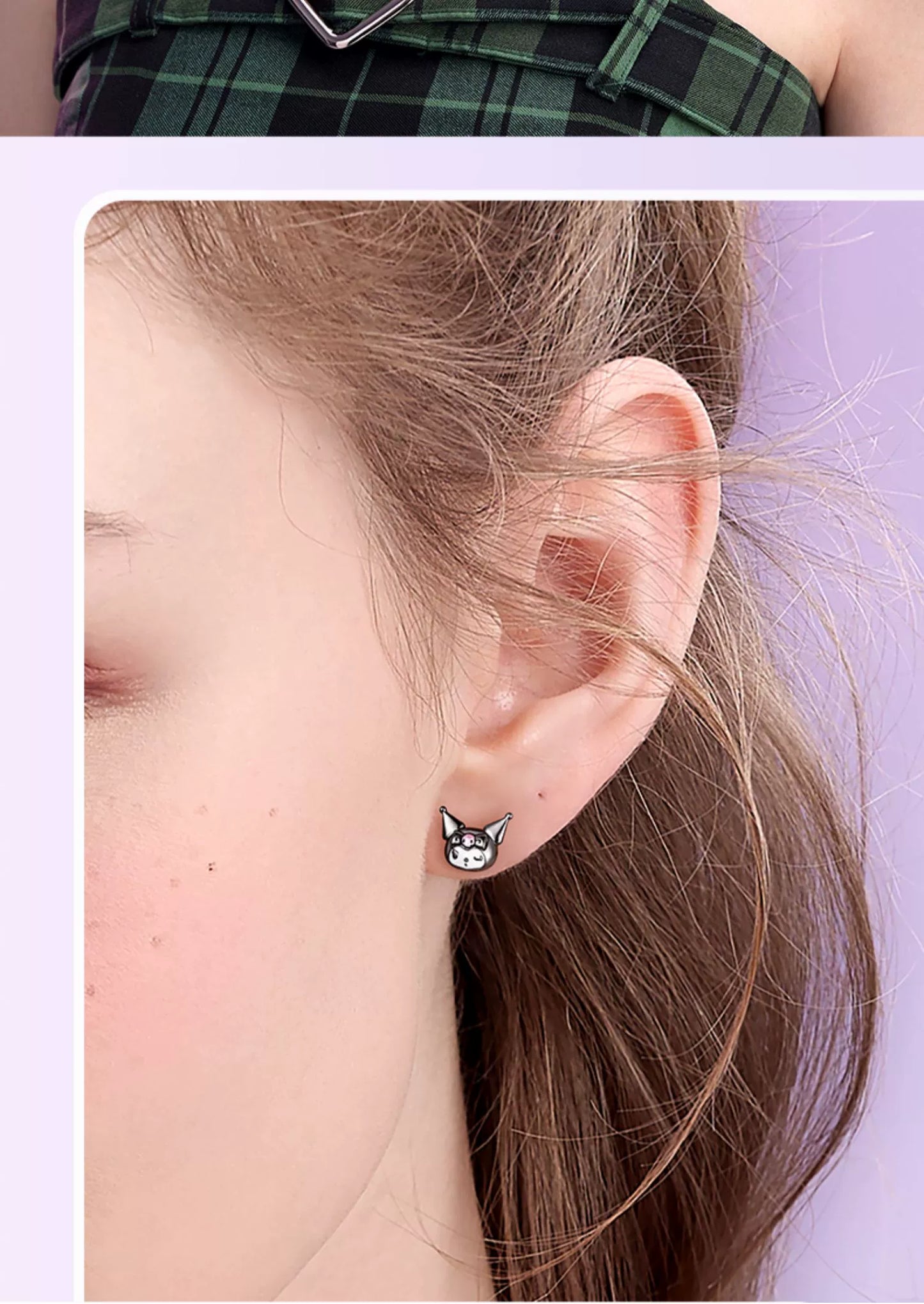 Kuromi Cherry Bow Asymmetrical 925 Sterling Silver Earrings