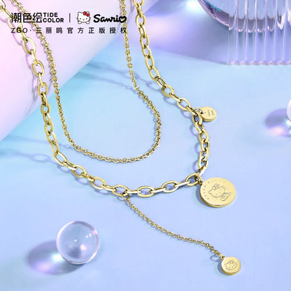 Hello Kitty Gold Coin Double Chain Titanium Steel Necklace