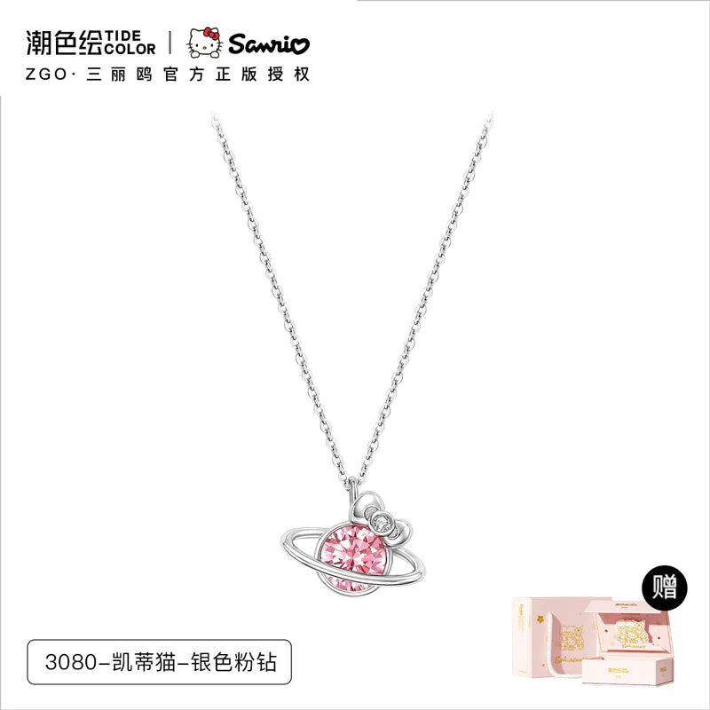 Hello Kitty Peach Pink Planet 925 Sterling Silver Necklace