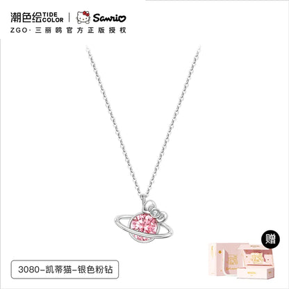 Hello Kitty Peach Pink Planet 925 Sterling Silver Necklace