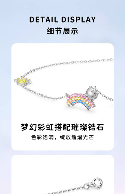 Hello Kitty Colored Rainbow Zircon 925 Sterling Silver Necklace