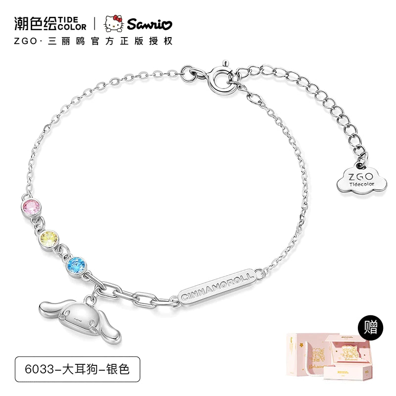 Cinnamoroll Red Yellow Blue Zircon 925 Sterling Silver Bracelet