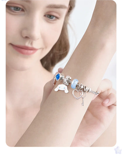 Cinnamoroll Blue Glaze Planet Key Heart Zircon 18K Gold Plated Copper Bracelet