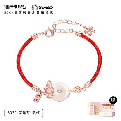 My Melody Hetian Jade 925 Sterling Silver Bracelet Red Wrist String