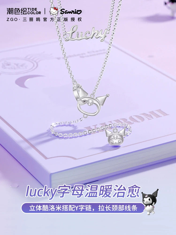 Lucky Kuromi Double Chain 925 Sterling Silver Necklace