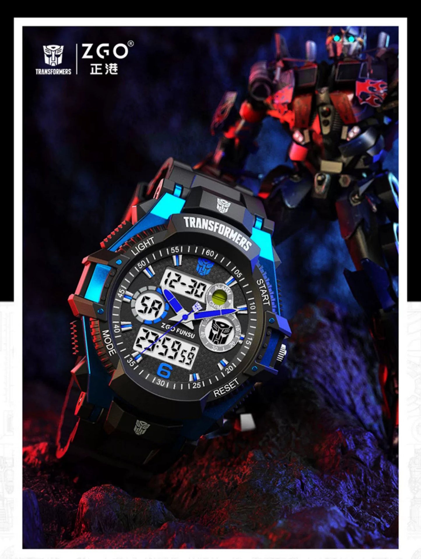 Transformers Children's Sports Electric Watch 50M Waterproof Glow in the Dark