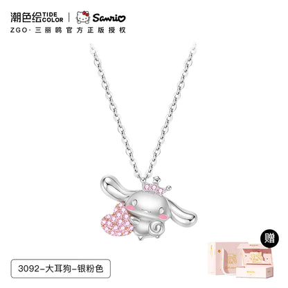 Cinnamoroll Pink Heart Zircon 925 Sterling Silver Necklace