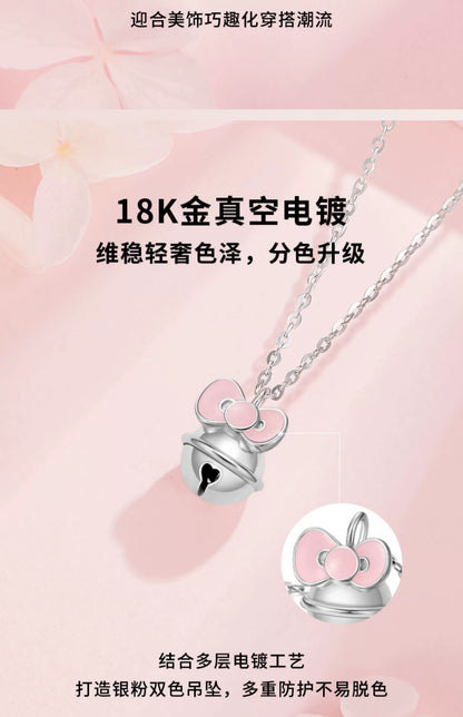 Hello Kitty Bow Lucky Bell 925 Sterling Silver Necklace