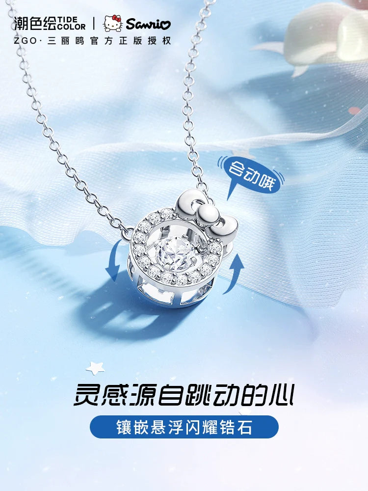 Hello Kitty Beating Heart Zircon 925 Sterling Silver Necklace