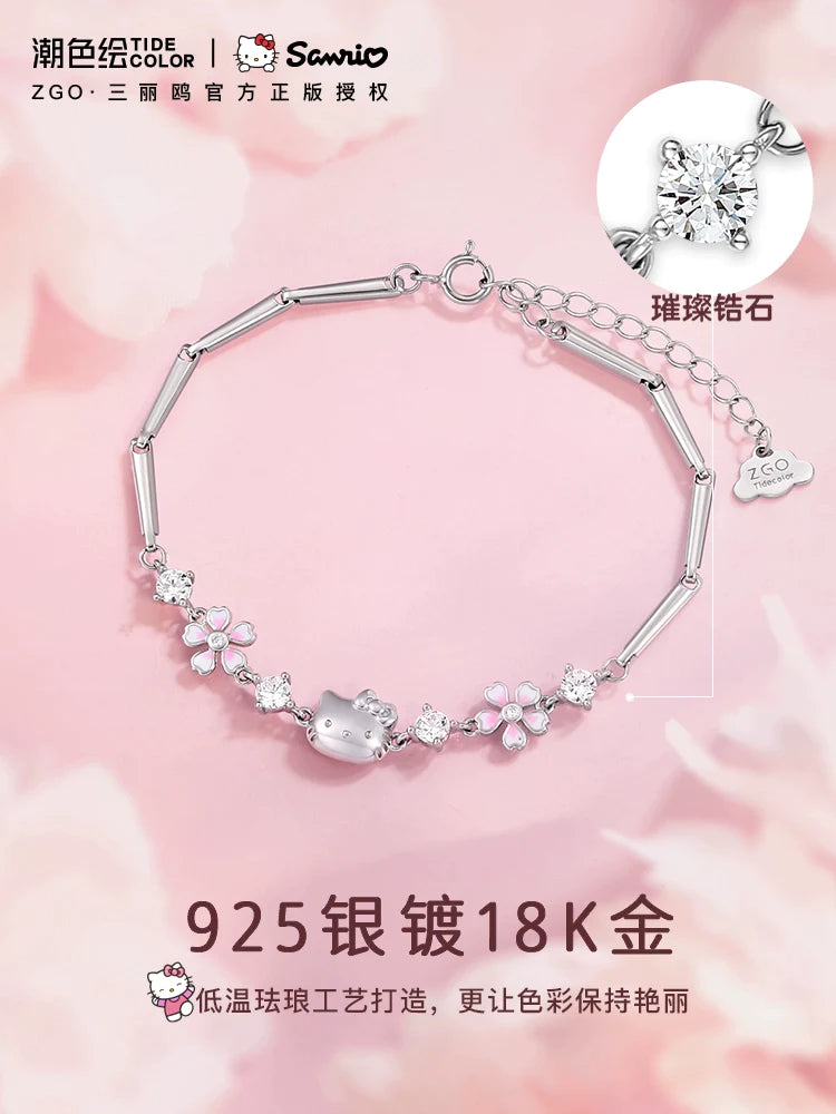 Hello Kitty Sakura Zircon 925 Sterling Silver Bracelet