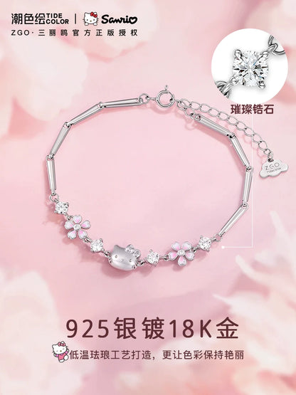 Hello Kitty Sakura Zircon 925 Sterling Silver Bracelet