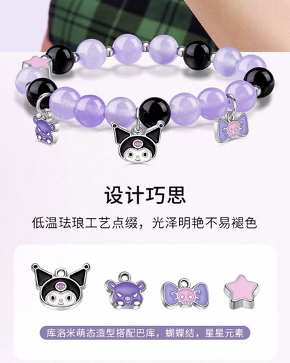 Kuromi Pink Black Purple Crystal Agate Bracelet