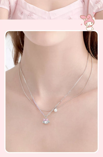 My Melody Sweet Dream Pink Zircon Pearl 925 Sterling Silver Necklace