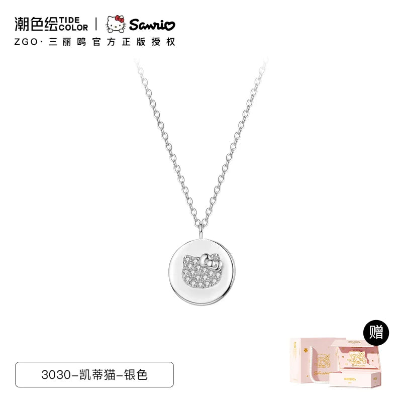 Hello Kitty Crystal Face 925 Sterling Silver Necklace