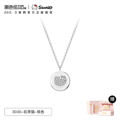 Hello Kitty Crystal Face 925 Sterling Silver Necklace