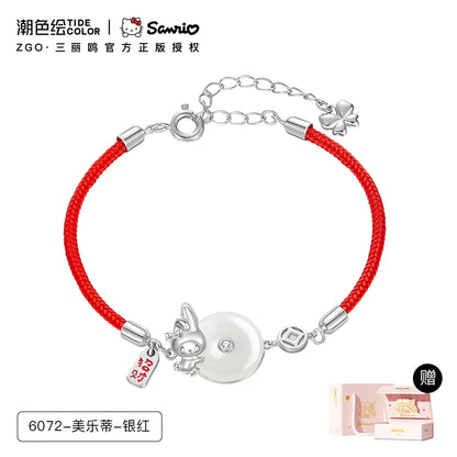 My Melody Hetian Jade 925 Sterling Silver Bracelet Red Wrist String