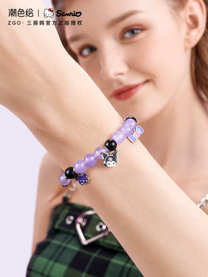 Kuromi Pink Black Purple Crystal Agate Bracelet