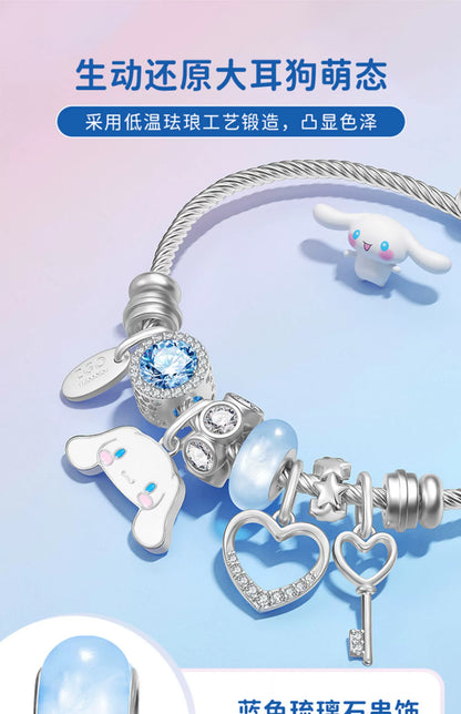 Cinnamoroll Blue Glaze Planet Key Heart Zircon 18K Gold Plated Copper Bracelet