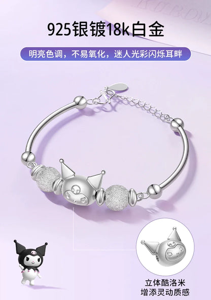 Kuromi 3D Crystal 18K Platinum Plated 925 Sterling Silver Bracelet