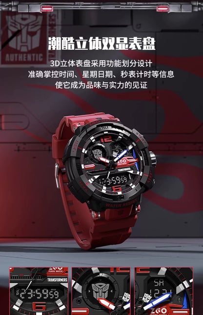 Transformers Red & Black Sports Watch 50M Waterproof Glow in the Dark