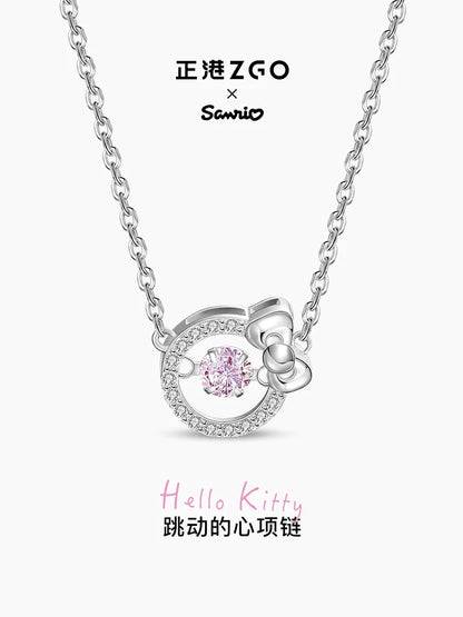 Hello Kitty Pink Beating Heart 925 Sterling Silver Necklace