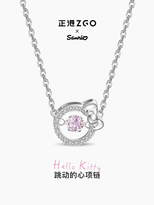 Hello Kitty Pink Beating Heart 925 Sterling Silver Necklace