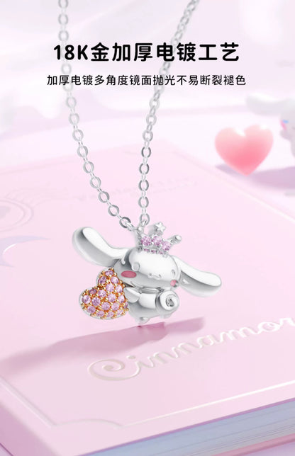 Cinnamoroll Pink Heart Zircon 925 Sterling Silver Necklace