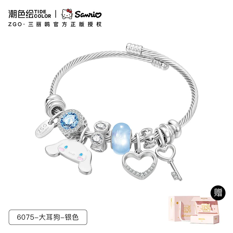 Cinnamoroll Blue Glaze Planet Key Heart Zircon 18K Gold Plated Copper Bracelet