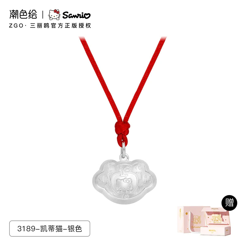 Hello Kitty Longevity Lock 999 Fine Silver Red String Necklace