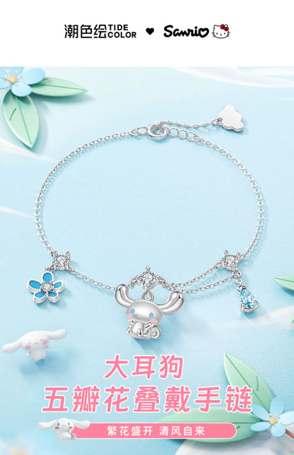 Cinnamoroll 5-Petal Flower 925 Sterling Silver Bracelet