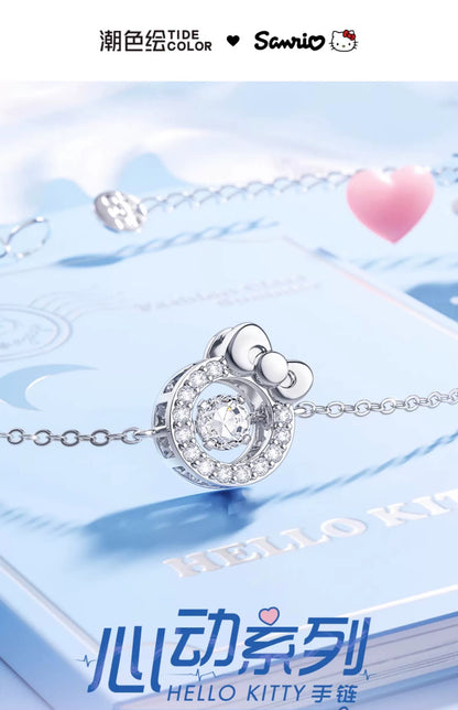 Hello Kitty Beating Heart Zircon 925 Sterling Silver Bracelet