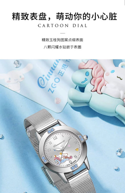 Cinnamoroll/Hello Kitty Crystal Quartz Watch Stainless Steel 30M Waterproof