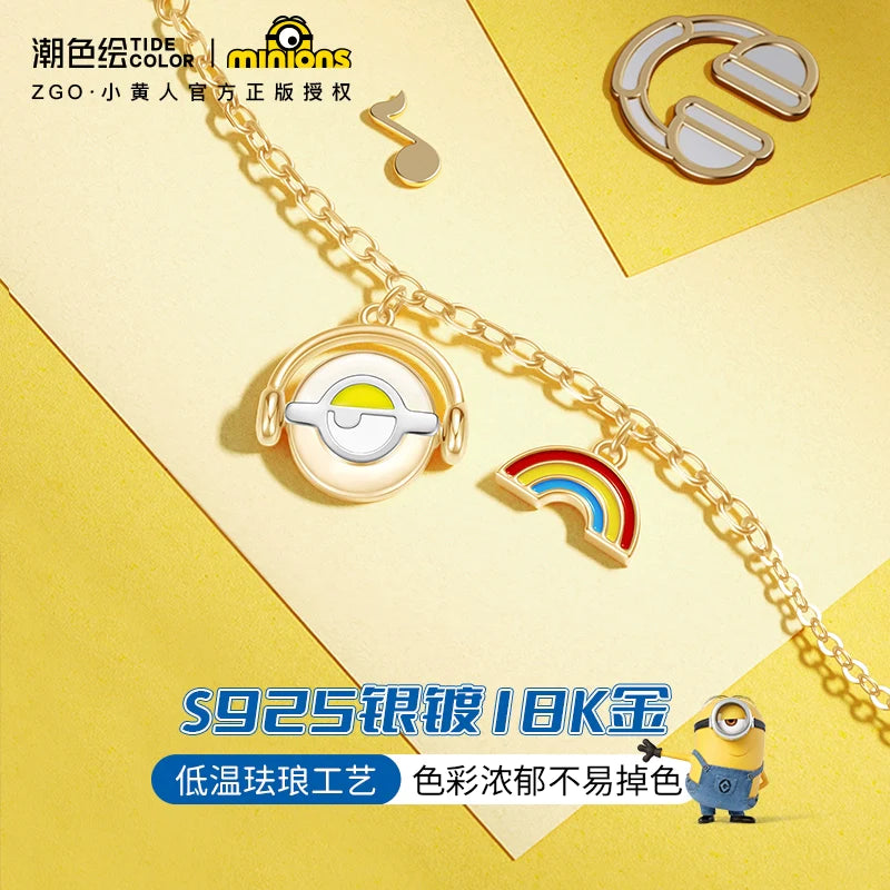 Minions Headphone Rainbow 925 Sterling Silver Necklace