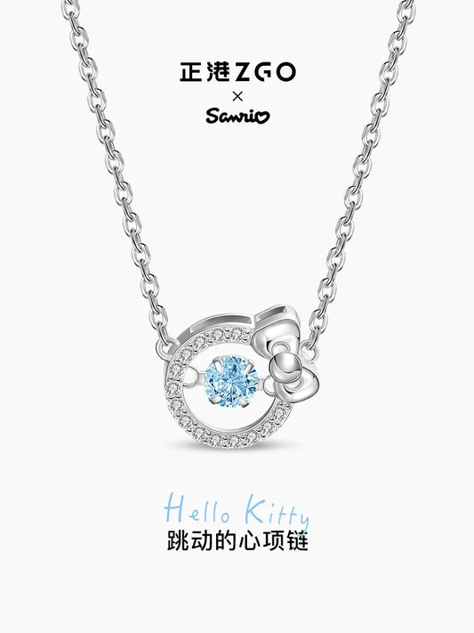 Hello Kitty Blue Beating Heart 925 Sterling Silver Necklace