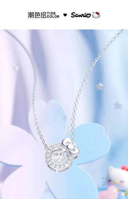 Hello Kitty Beating Heart Zircon 925 Sterling Silver Necklace