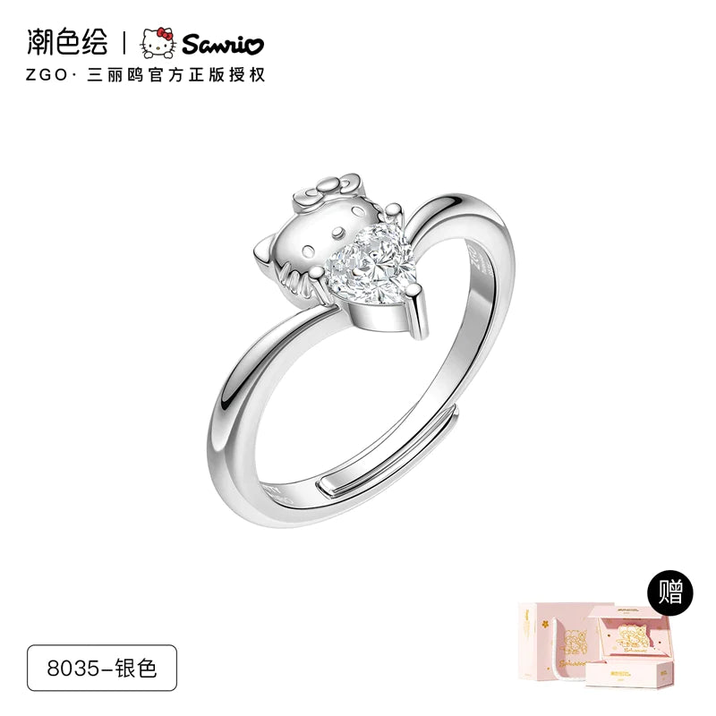 Hello Kitty Crystal Heart & Bow 925 Sterling Silver Ring