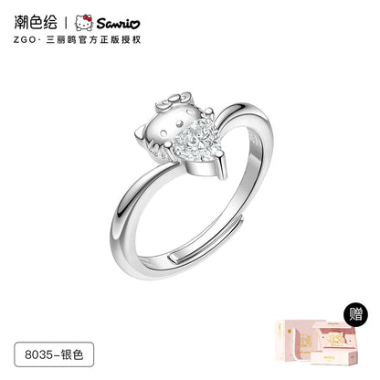 Hello Kitty Crystal Heart & Bow 925 Sterling Silver Ring