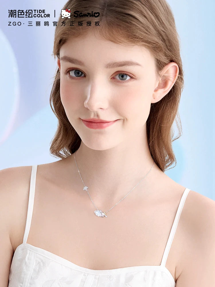 Cinnamoroll Cloud Crown Pearl Shell Zircon 18K Gold Plate 925 Sterling Silver Necklace