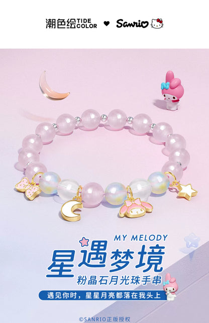 My Melody Star Moon Bow Pink White Crystal Moonstone Bracelet