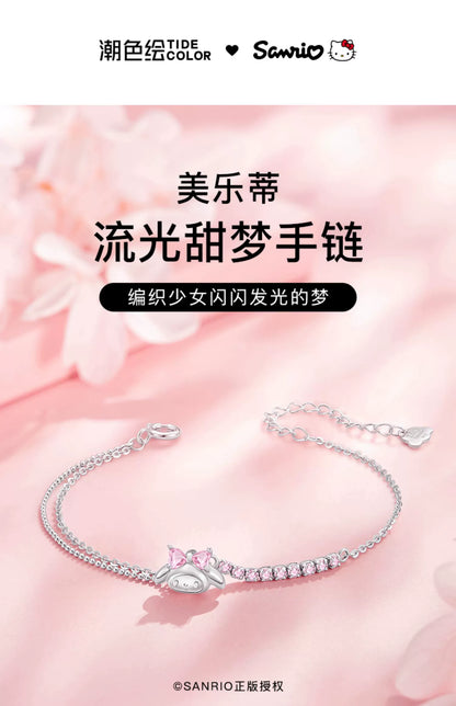 My Melody Pink Heart Zircon 925 Sterling Silver Bracelet