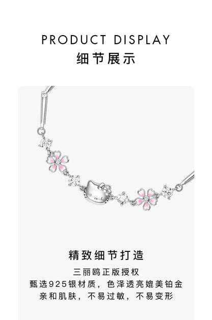 Hello Kitty Sakura Zircon 925 Sterling Silver Bracelet