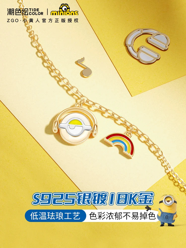 Minions Headphone Rainbow 925 Sterling Silver Bracelet