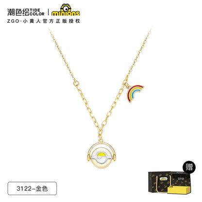 Minions Headphone Rainbow 925 Sterling Silver Necklace