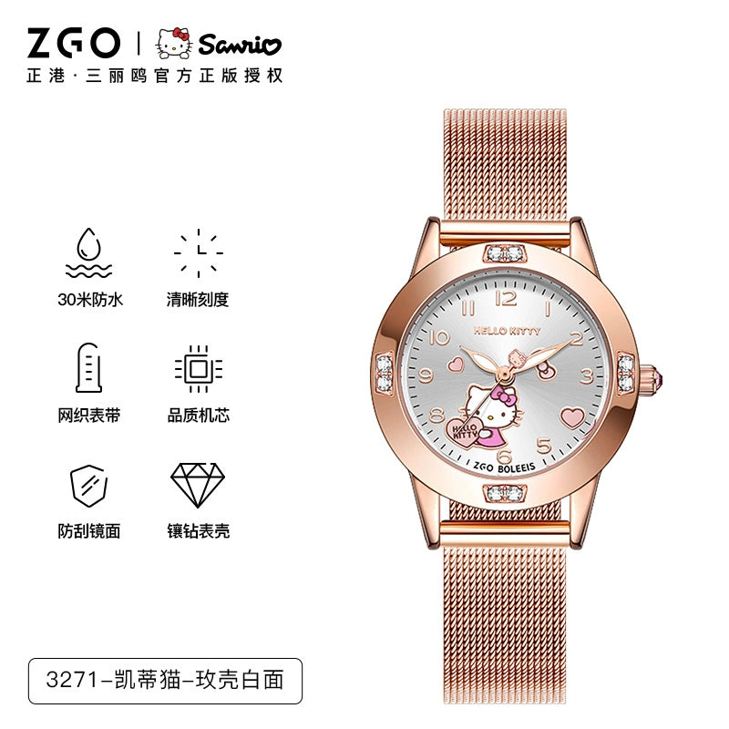 Cinnamoroll/Hello Kitty Crystal Quartz Watch Stainless Steel 30M Waterproof