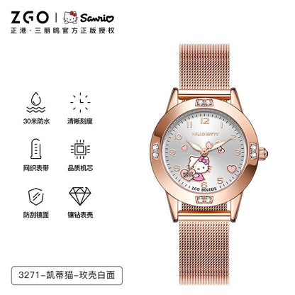 Cinnamoroll/Hello Kitty Crystal Quartz Watch Stainless Steel 30M Waterproof